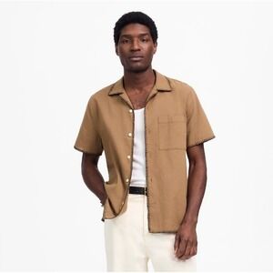 Madewell Shirt Mens Medium Brown Blanket Stitch Short Sleeve Button Cotton NM461